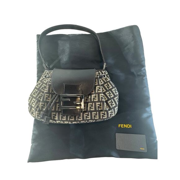 Y2K Fendi Mamma Bucket Shoulder Bag Zucchino Pattern Drawstring Authentic - Picture 7 of 16